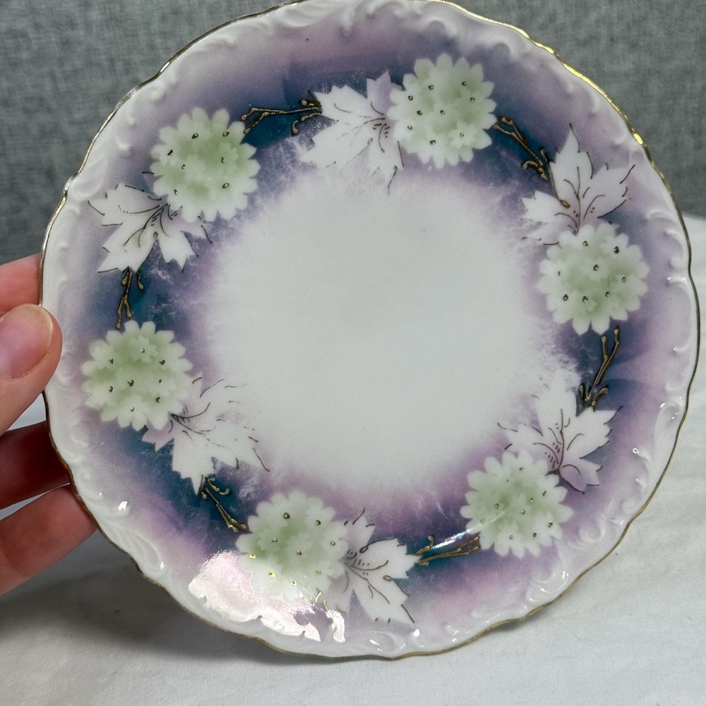 Antique Flower Floral Purple Leaves Gold Unmarked‎ Germany Art Deco Saucer Plate